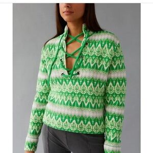 Urban Outfitters Rian Lace Up Nordic Green Sweater Small